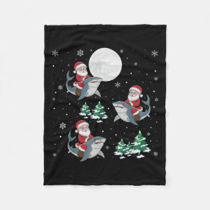 Xmas Tree Santa Riding Hammerhead Shark Funny Chri Fleece Blanket