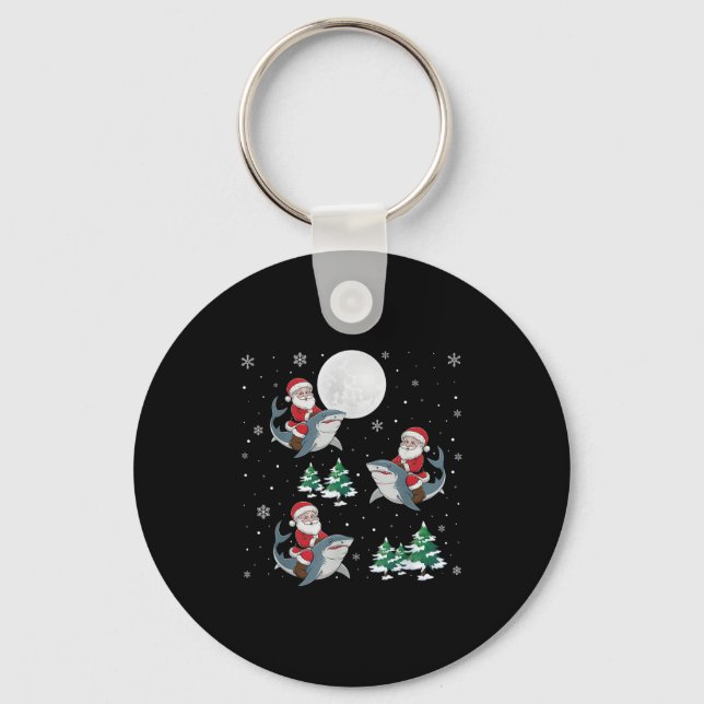 Xmas Tree Santa Riding Hammerhead Shark Funny Chri Key Ring (Front)