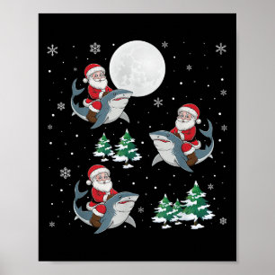 Xmas Tree Santa Riding Hammerhead Shark Funny Chri Poster