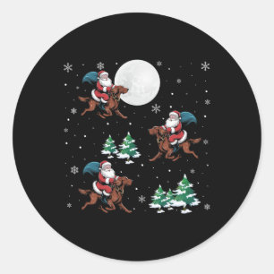 Xmas Tree Santa Riding Irish Setter Dog Funny Chri Classic Round Sticker