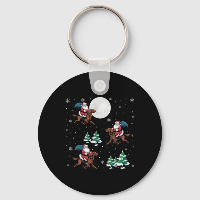 Xmas Tree Santa Riding Irish Setter Dog Funny Chri Key Ring (Front)