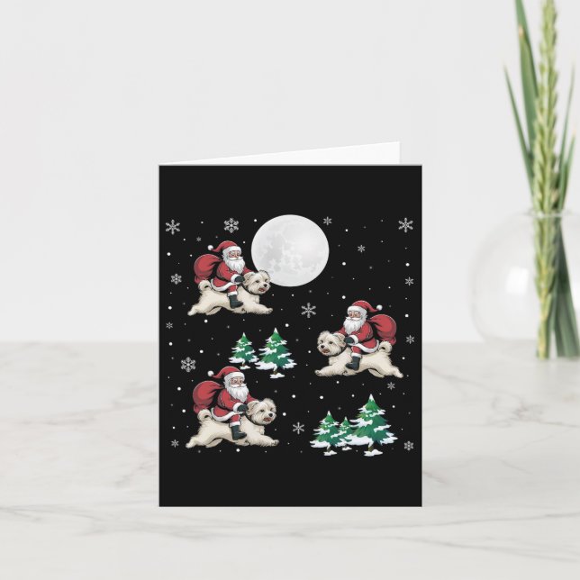 Xmas Tree Santa Riding Maltese Dog Funny Christmas Card (Front)