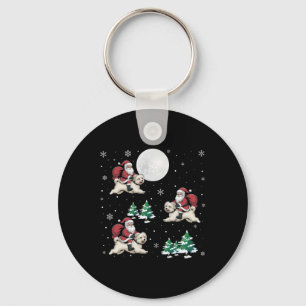 Xmas Tree Santa Riding Maltese Dog Funny Christmas Key Ring