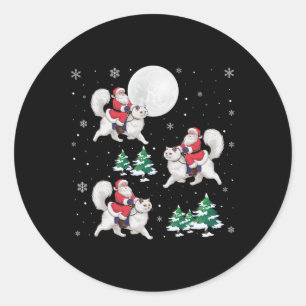 Xmas Tree Santa Riding Persian Cat Funny Christmas Classic Round Sticker
