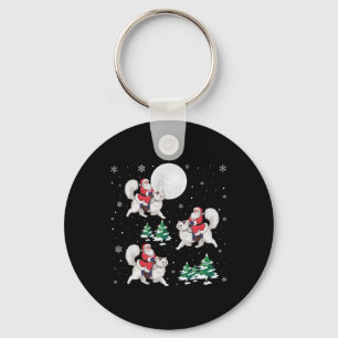 Xmas Tree Santa Riding Persian Cat Funny Christmas Key Ring
