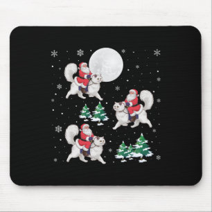 Xmas Tree Santa Riding Persian Cat Funny Christmas Mouse Pad