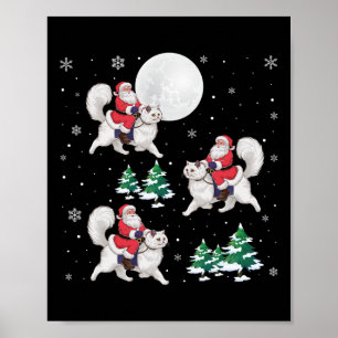 Xmas Tree Santa Riding Persian Cat Funny Christmas Poster