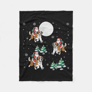 Xmas Tree Santa Riding Saint Bernard Dog Funny Chr Fleece Blanket