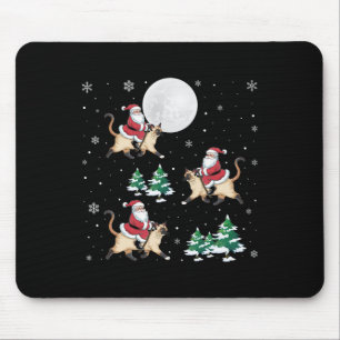 Xmas Tree Santa Riding Siamese Cat Funny Christmas Mouse Pad