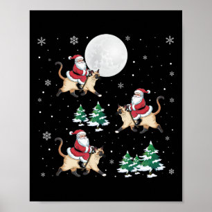 Xmas Tree Santa Riding Siamese Cat Funny Christmas Poster