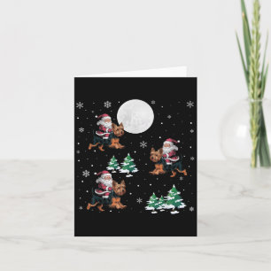 Xmas Tree Santa Riding Yorkshire Terrier Funny Chr Card