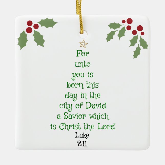 Xmas Tree Scripture Verse (Luke 2:11) Ceramic Ornament (Front)
