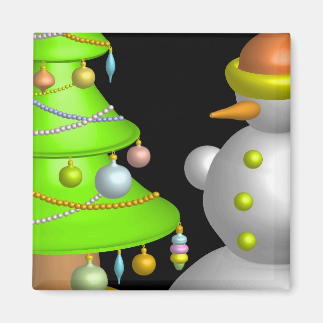 Xmas tree & snowman magnet (Front)