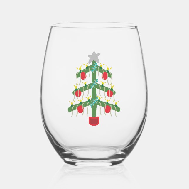 Xmas Tree Stemless Wine Glass (Front)