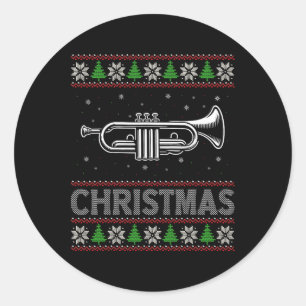 Xmas Tree Trumpet Player Trumpeter Ugly Style Chri Classic Round Sticker