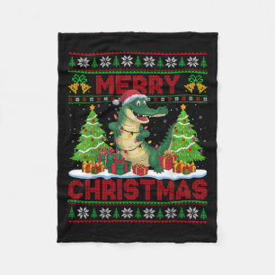 Xmas Tree Ugly Style Santa Hat Alligator Christmas Fleece Blanket