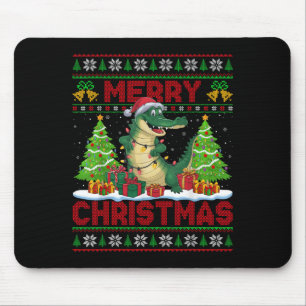 Xmas Tree Ugly Style Santa Hat Alligator Christmas Mouse Pad