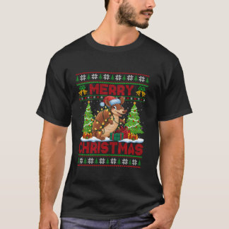 Xmas Tree Ugly Style Santa Hat Armadillo Christmas T-Shirt