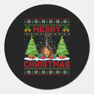Xmas Tree Ugly Style Santa Musical Mandolin Christ Classic Round Sticker