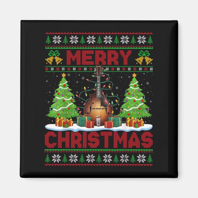 Xmas Tree Ugly Style Santa Musical Mandolin Christ Magnet (Front)