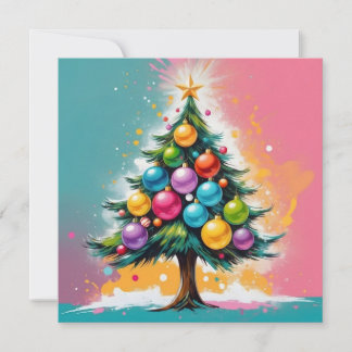 Xmas Tree with Colourful Shiny Ornaments  Holiday Card