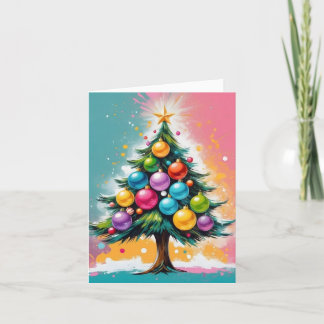 Xmas Tree with Colourful Shiny Ornaments  Holiday Card