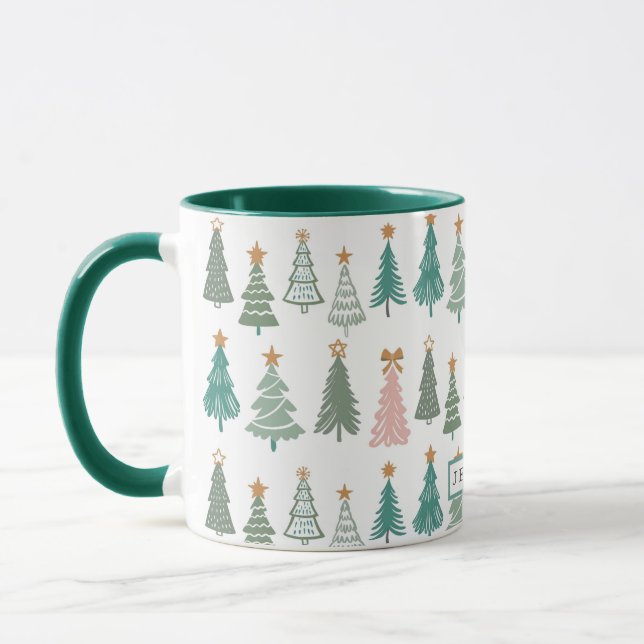 Xmas Trees Coloured Noel Christmas Mug (Left)