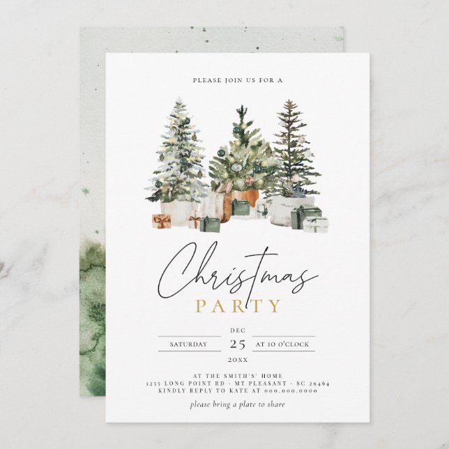 Xmas Trees Holiday Christmas Party Holiday Dinner Invitation (Front/Back)