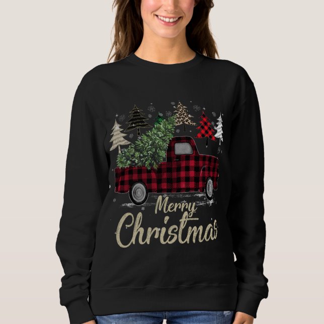 Xmas Trees Red Truck Buffalo Plaid Sweatshirt (Front)