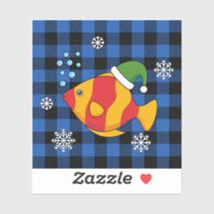 Xmas Tropical Fish Cartoon on Blue Buffalo Pattern