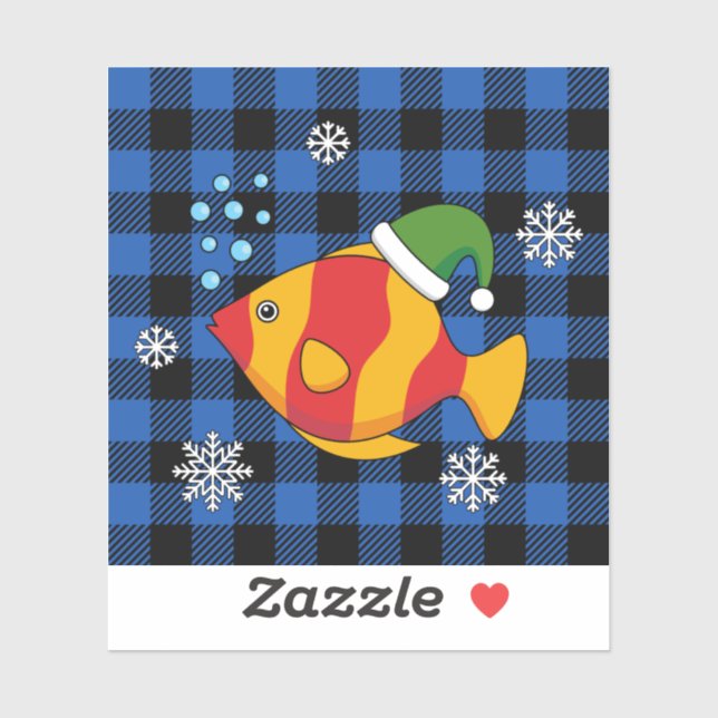Xmas Tropical Fish Cartoon on Blue Buffalo Pattern (Sheet)