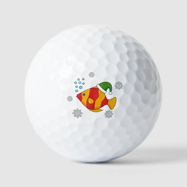 Xmas Tropical Fish Cartoon on Blue Buffalo Pattern Golf Balls (Front)