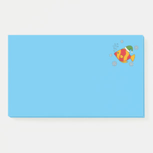 Xmas Tropical Fish Cartoon on Blue Buffalo Pattern Post-it Notes
