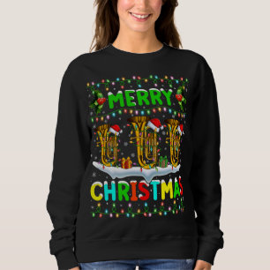Xmas Tuba Lighting Santa Hat Merry Christmas Tuba Sweatshirt