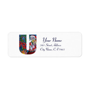 XMAS U LETTER /SANTA  CLAUS WITH VIOLIN MONOGRAM RETURN ADDRESS LABEL