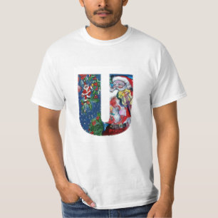XMAS U LETTER /SANTA  CLAUS WITH VIOLIN MONOGRAM T-Shirt