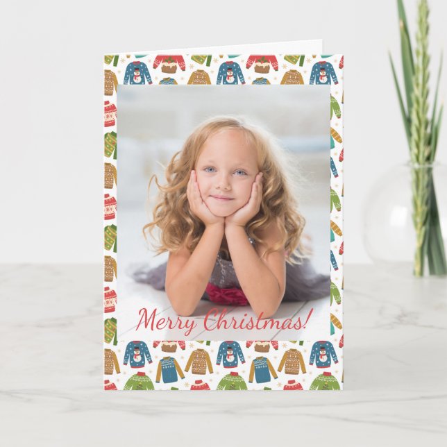 Xmas Ugly But Cute Ugly Christmas Sweaters Photo Note Card (Front)