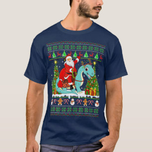 Xmas Ugly Santa Riding Brontosaurus Dinosaur Chris T-Shirt