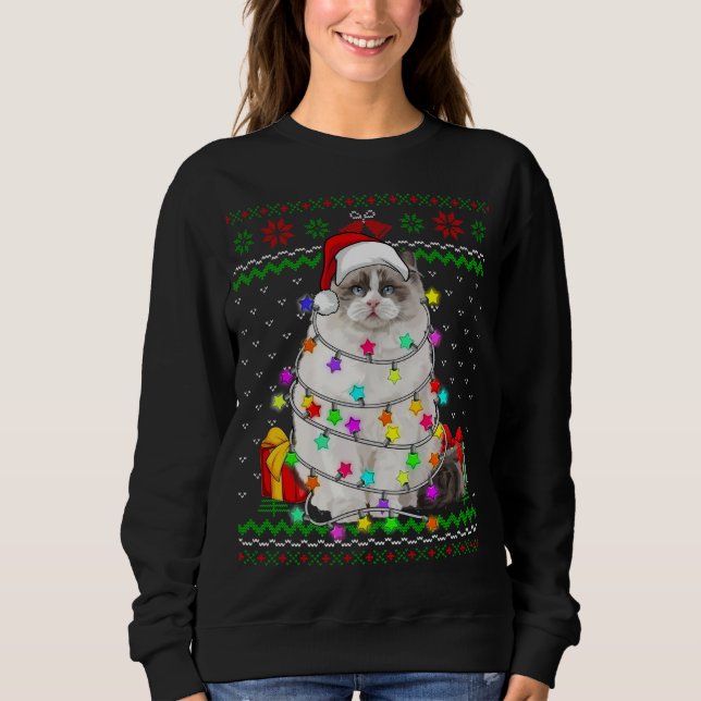 Xmas Ugly Sweater Christmas Lights Cat Kitten Love (Front)