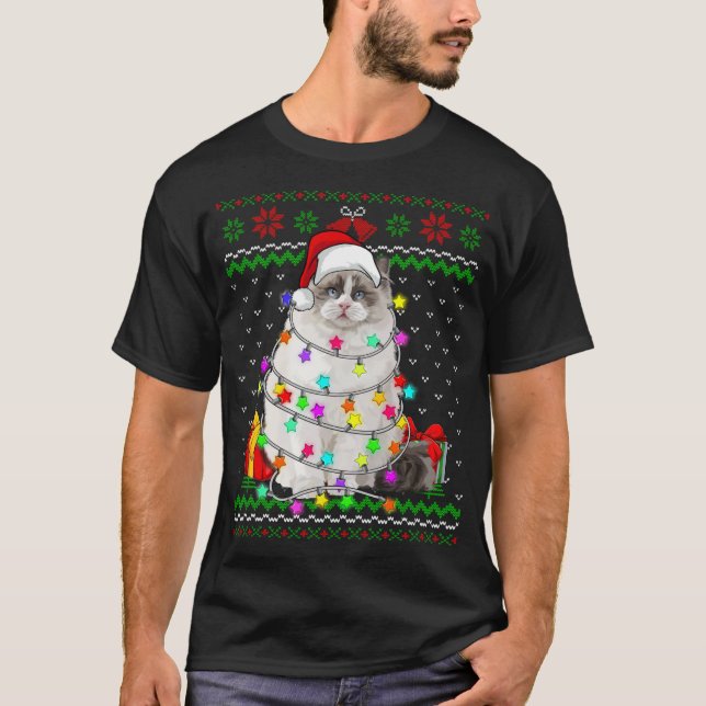 Xmas Ugly Sweater Christmas Lights Cat Kitten Love (Front)