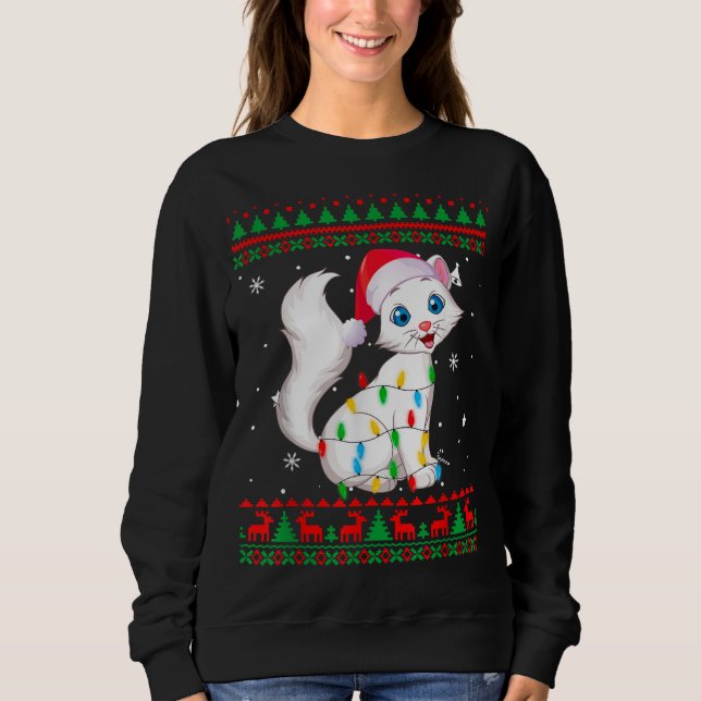 Xmas Ugly Sweater Christmas Lights Cat Kitten Love (Front)