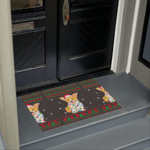 Xmas Ugly Sweater Christmas Lights Corgi Dog Lover Doormat