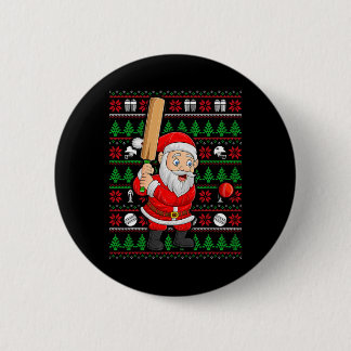 Xmas Ugly Sweater Style Santa Playing Cricket Chri 6 Cm Round Badge
