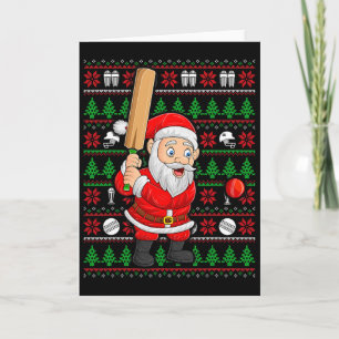 Xmas Ugly Sweater Style Santa Playing Cricket Chri Card