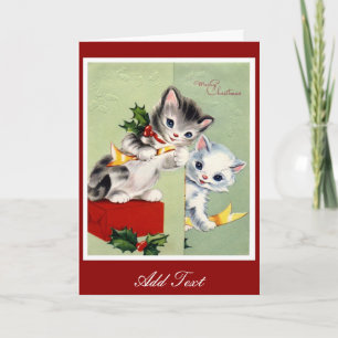 Xmas Vintage Card Merry Christmas Kittens 2