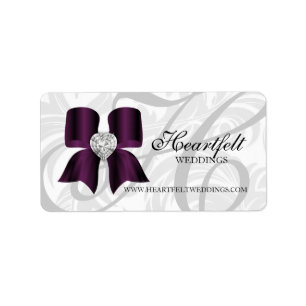 Xmas Wedding Label Jewel Bow Heart Purple White
