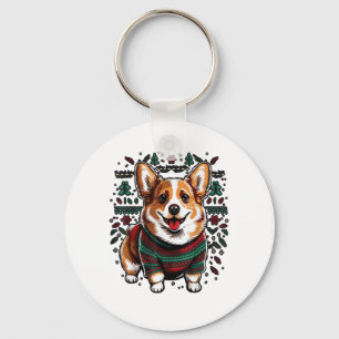 Xmas Welsh Corgi Santa on Christmas Welsh Corgi Key Ring