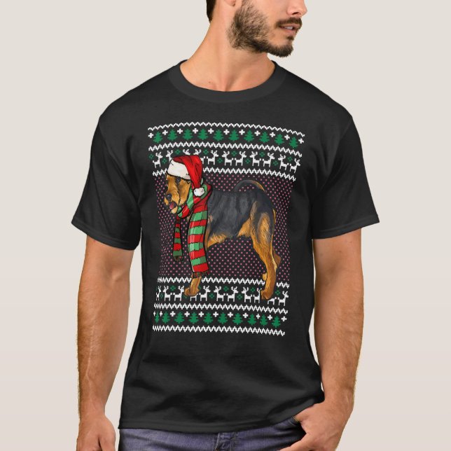 Xmas Welsh Terrier Dog Santa Hat Ugly Christmas T-Shirt (Front)