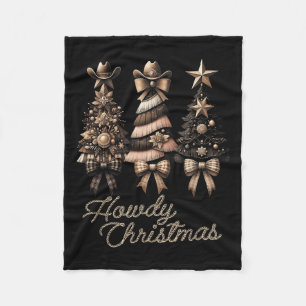Xmas Western Christmas Tree Cowboy Vintage Plaid C Fleece Blanket