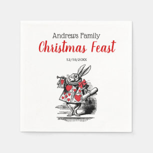 Xmas White Rabbit Trumpeter Alice Adv Wonderland Napkin